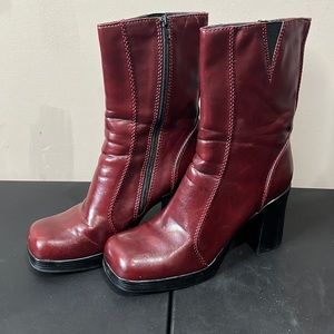 Vintage 90s Y2k Lower East Side Chunky Platform Boots 12 RED / Burgundy